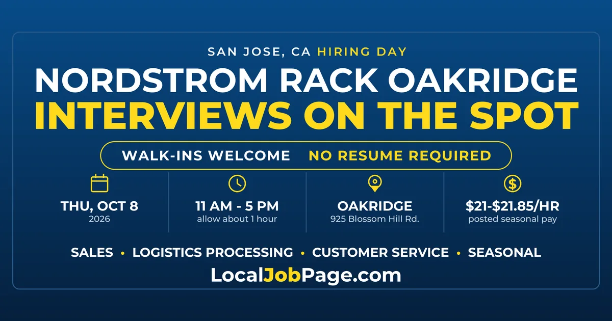 Nordstrom Rack Oakridge Hiring Day October 8: Walk-In Interviews in San Jose